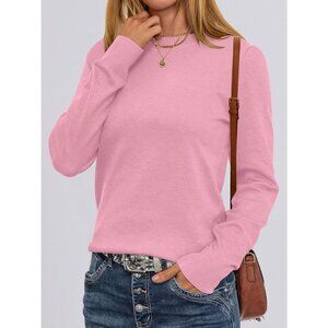 Women's Coral Pink Trendy Outfits Sweaters Top Long Sleeve Crewneck Pullover